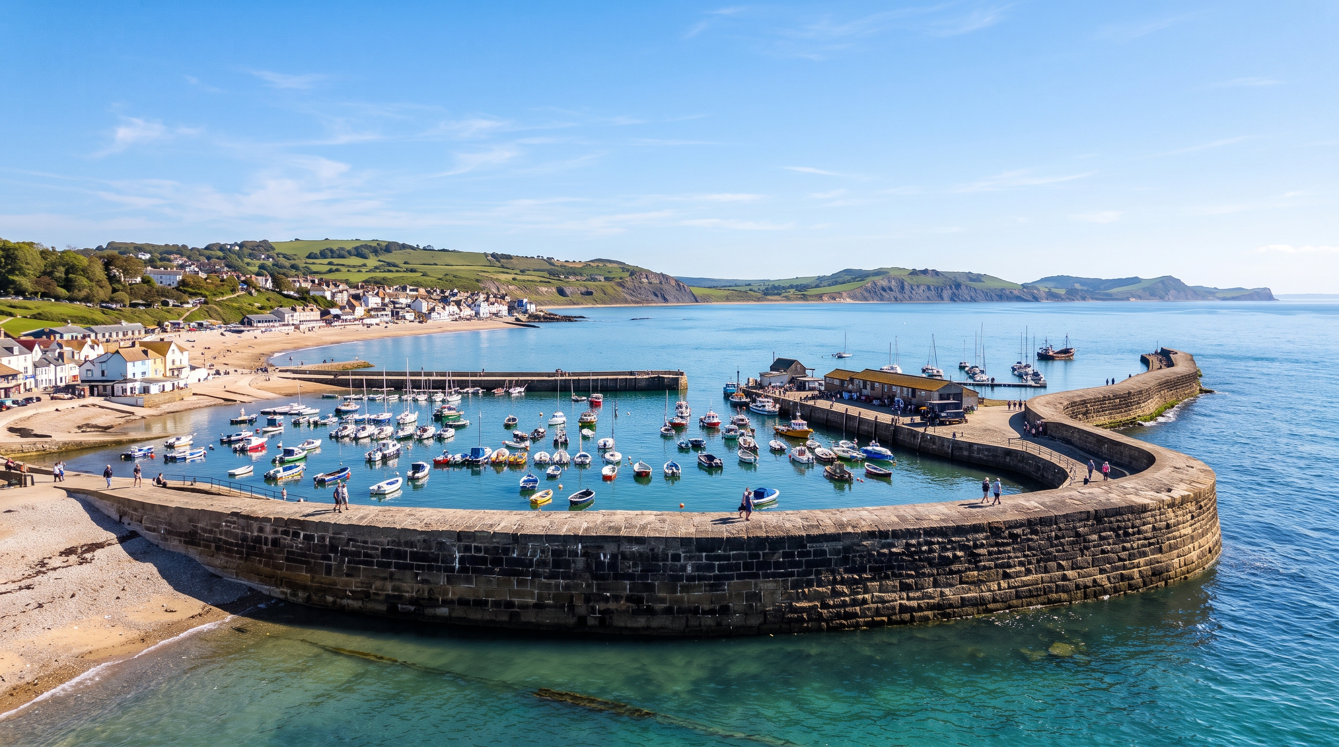 The Cobb harbour and beach at Lyme Regis